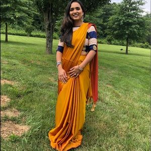 Burnt orange/ yellow silk saree with blouse Indian